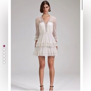 Self-Portrait cream chiffon lace mini dress